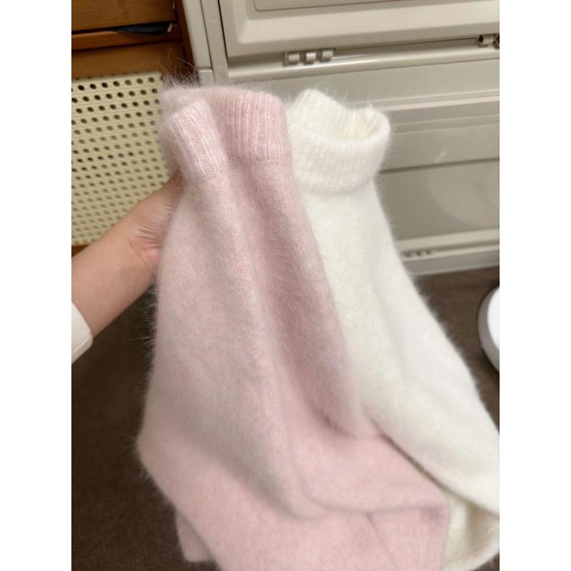 Pink sweet mohair sweater women's loose senior sense soft waxy milk wear bottom knitted sweater top thick
