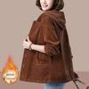 Autumn Winter New Corduroy Fleece Thick Hooded Sweatshirt Jacket Casual Loose Slim Fit Plus Size for Middle-Aged Moms