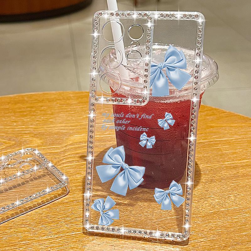 Pink Bow Print Phone Case For Samsung Galaxy A55 A56 A54 A36 A15 A26 A16 5G S25 Edge S24 S23 S22 Ultra S23 FE Diamond Soft Cover