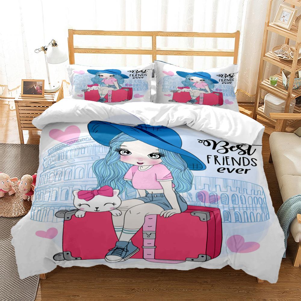 Cartoon Girl Art Print XXL Three Piece Bedding Set  Article Children Or Adults For Beds Quilt Covers Pillowcases Bedding Set