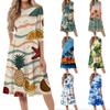 Women Casual Crew Neck Hawaiian Print Midi Dress Relaxed Fit Three Quarter Sleeve Soft Fabric Summer Dress for Daily Wear