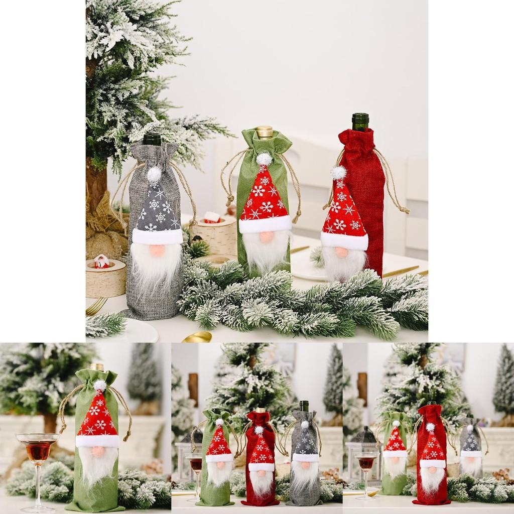 Forest Christmas Creative Santa Burlap Wine Bottle Cover For Cheer Holiday