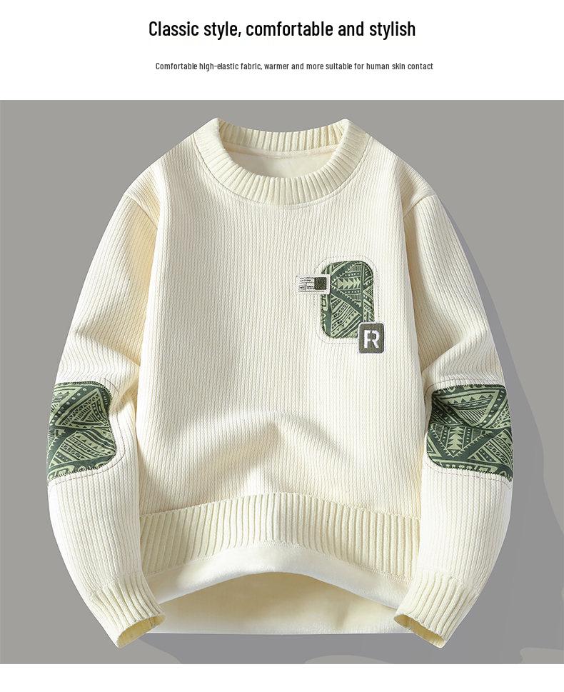 TBW9801 Velvet Warm Youthful Men's Round Neck Casual Hoodie