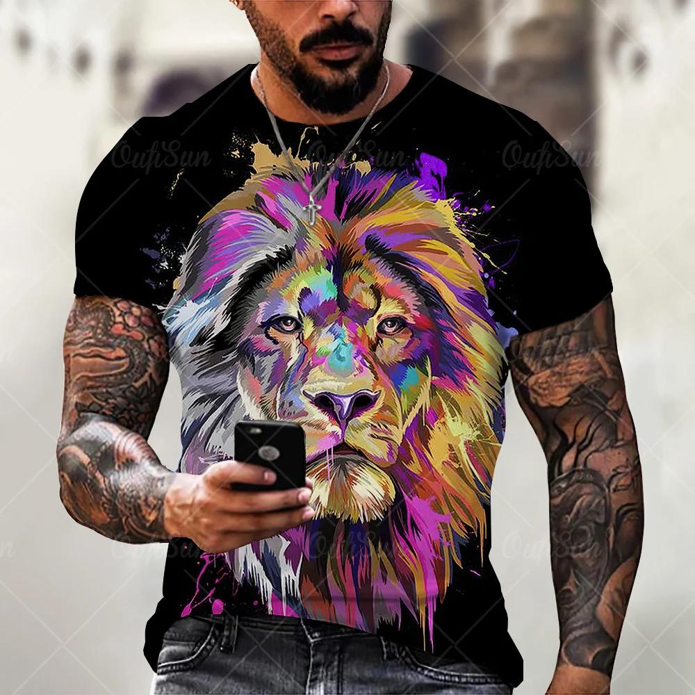 Men's T-shirt Summer Outdoor Breathable Round Neck Top Short Sleeve 3D Tiger Printed Pattern Large Loose Men's Tshirt