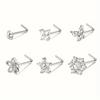 6Pcs 20G 316 Stainless Steel Elegant Screw Nose Rings for Women,Shiny Cubic Zirconia - L-shaped L Shape Nose Piercings Jewelry