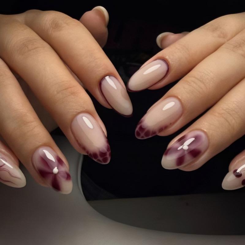 

30pcs High-Quality Almond Manicure Tips: Stylish Leopard & Floral Designs