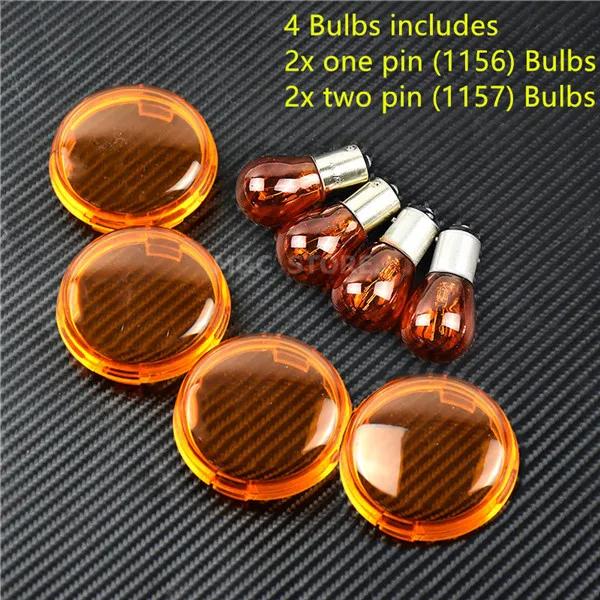 4pcs Turn Signal Light Indicator Lens Cover With Light Bulb For Harley Touring Road King Sportster XL 883 Dyna Softail Heritage C