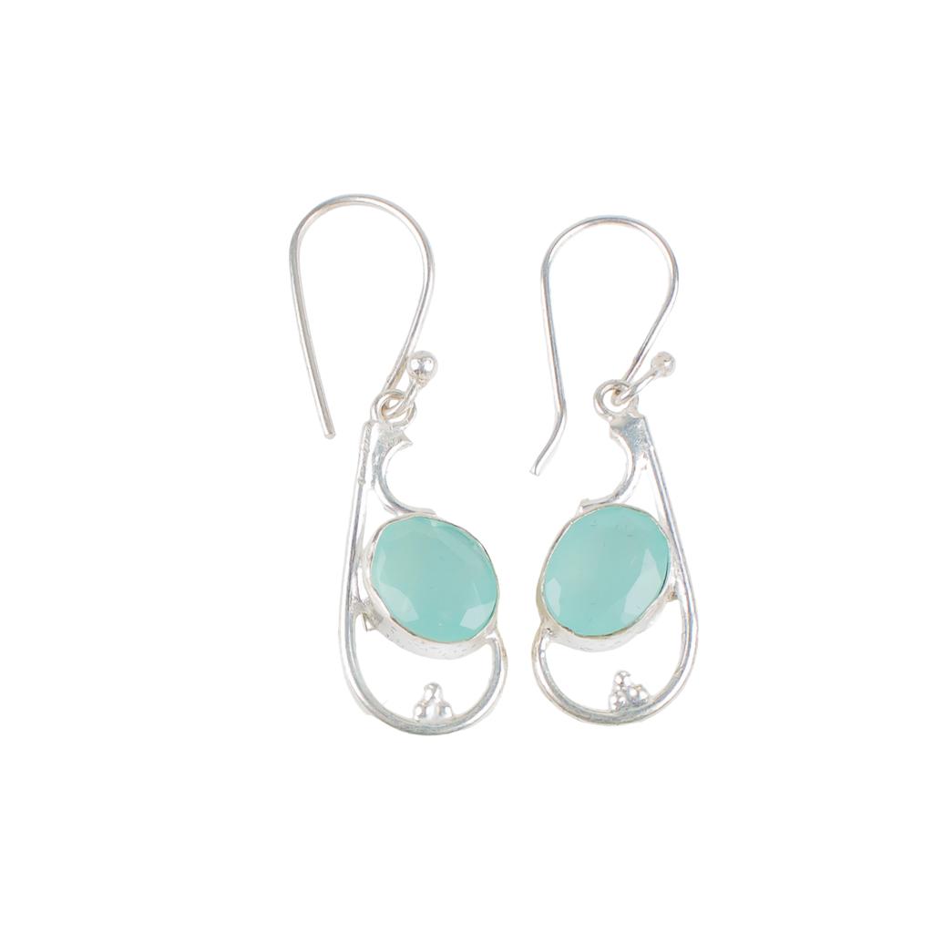 Aqua Chalcedony Gemstone 925 Sterling Silver Jewelry Handcrafted Earrings 1.60" EE-49-14