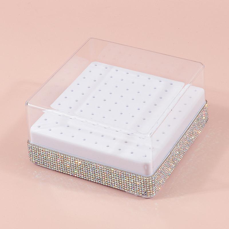 100 Holes Nail Drill Bit Holder  Bling Stand Display Organizer Dust Proof Storage Container Box Case Nail Salon