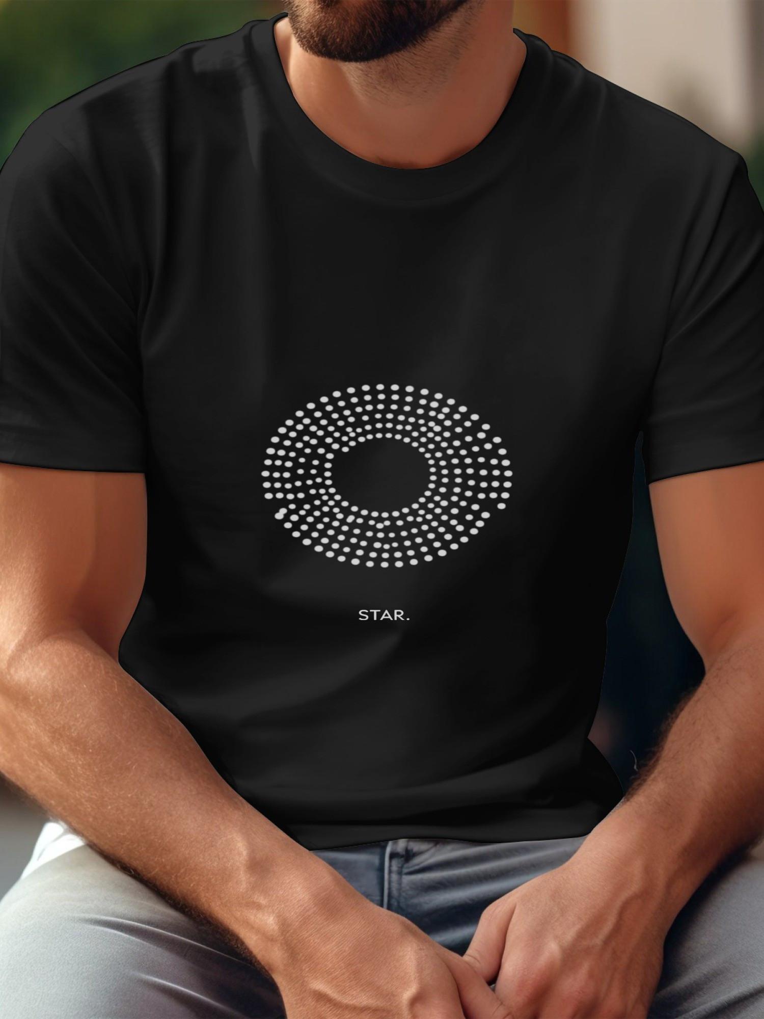Futuristic Minimalist Geometric Star Print T-shirt - 180g Cotton Crew Neck Short Sleeve XXL