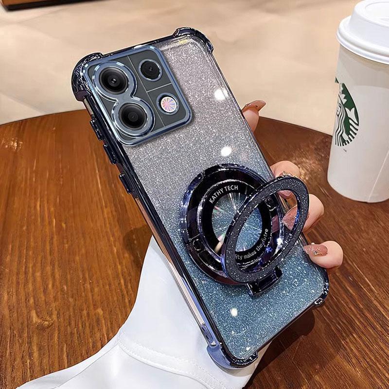 13pro 13C 12 Case Luxury Magnetic Bracket Shockproof Cover For Xiaomi Redmi Note 13 Pro 12 10 10c Case with Holder Shiny Glitter