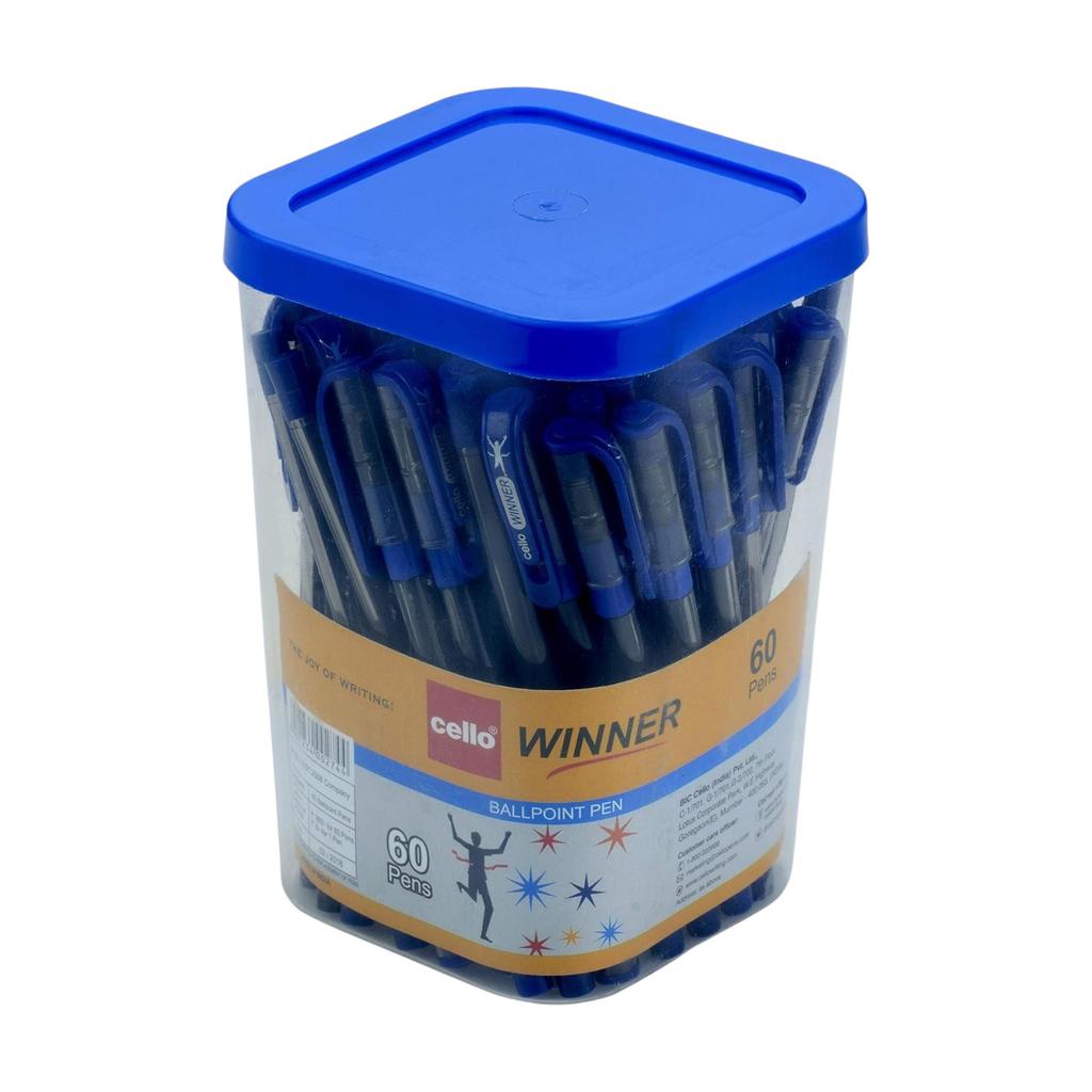 CELLO Winner Ball Pen Set Pack of 1 X 60 Pen Assorted Colors 0.7mm Fine Tip for Office, School & Home Use
