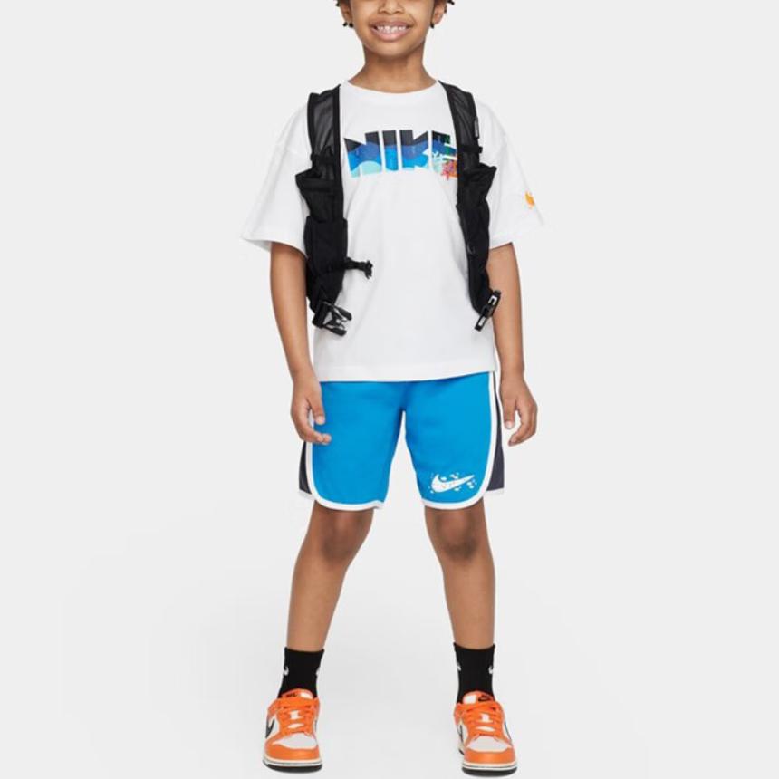 Nike Coral Reef Letter Print Loose Round Neck Short Sleeve T-Shirt Kids Tops White FQ0635-100