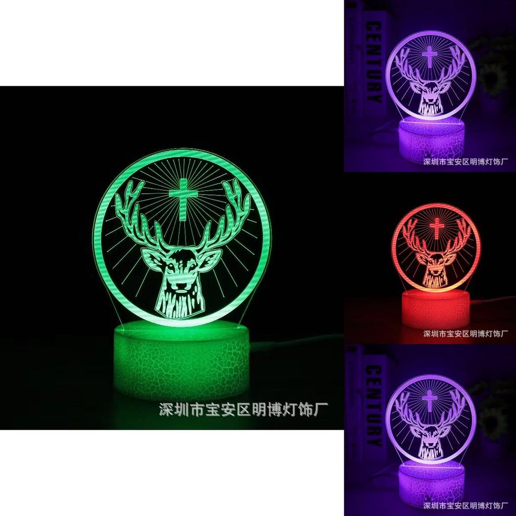 Deer Cross Pattern 3d Led Night Light With Remote Control For Home Office And Celebration Use