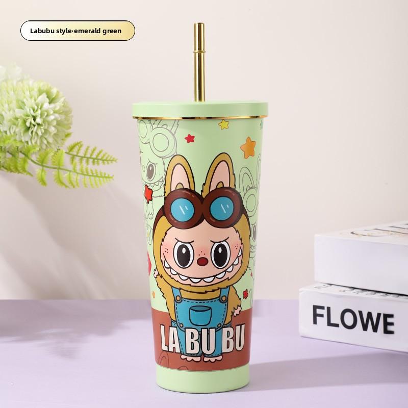 Straw Cup 304 Stainless Steel Large Capacity Car Straw Thermos Cup Car Cooling Bingba Cup 750ML