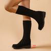 Mode Frühling Damen Kniehohe Stiefel 2025 Große Größe Keilschuhe Mode Slipper und Wadenstiefel Retro Lässige High Heels Schuhe für Damen