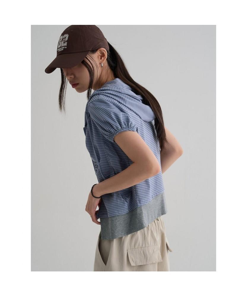 8SECONDS Striped Shirred Hoodie Sky Blue