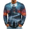 Men's Halloween Printed Long Sleeve Neck T-Shirt for Costume Party