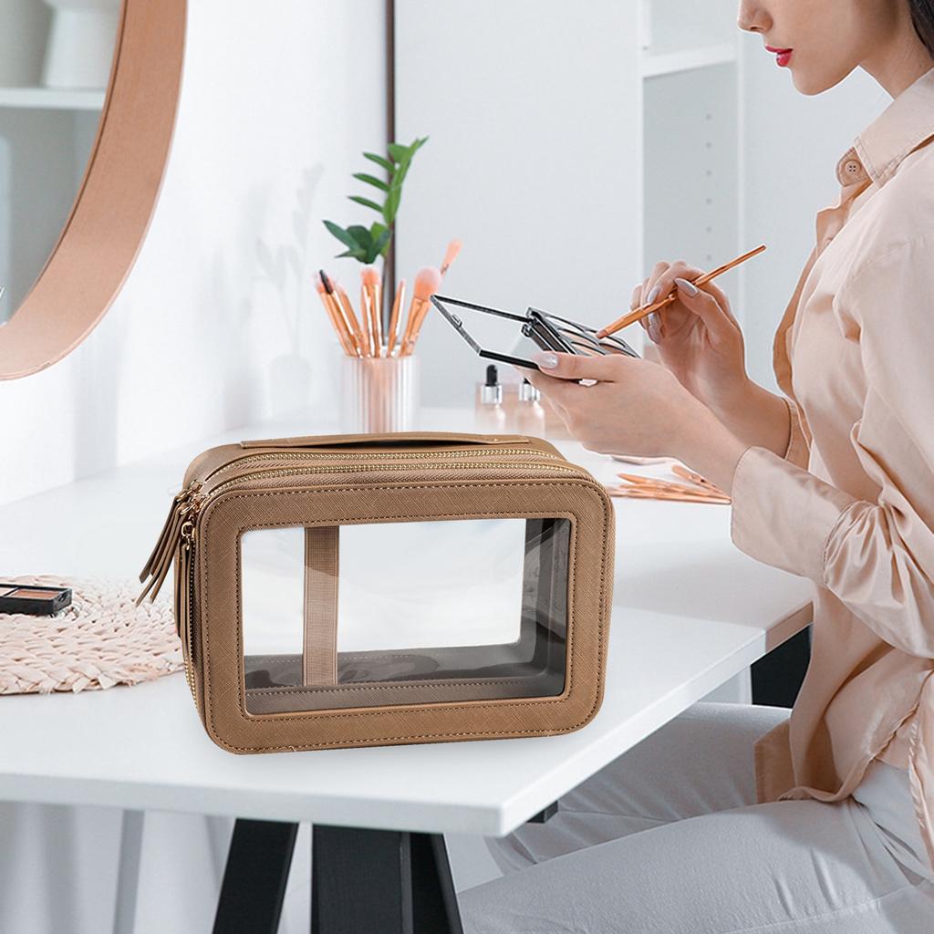 Transparent Women s Toiletry Bag Business Travel Waterproof Storage Large Capacity Handheld PU Double Layer Cosmetic Bag