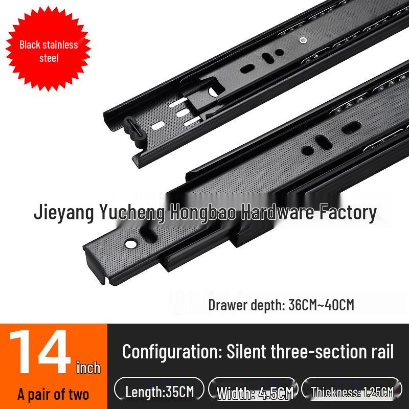 Thickened Stainless Steel Drawer Slides with Three-Section Silent Rails and Buffer Damping