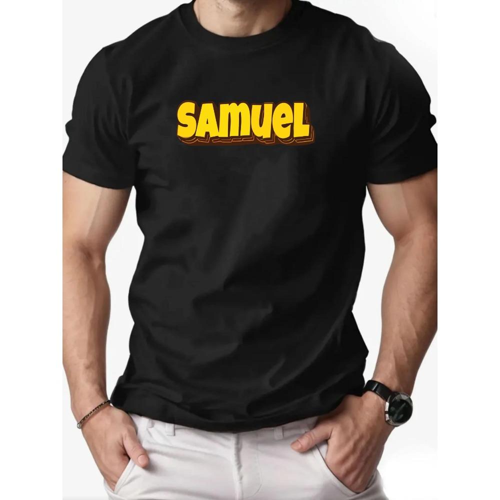 T-Shirt Men 100% Cotton English Letter Pattern SAMUEL Print Summer Round Neck Breathable Oversized Tee Casual Fashion Clothing