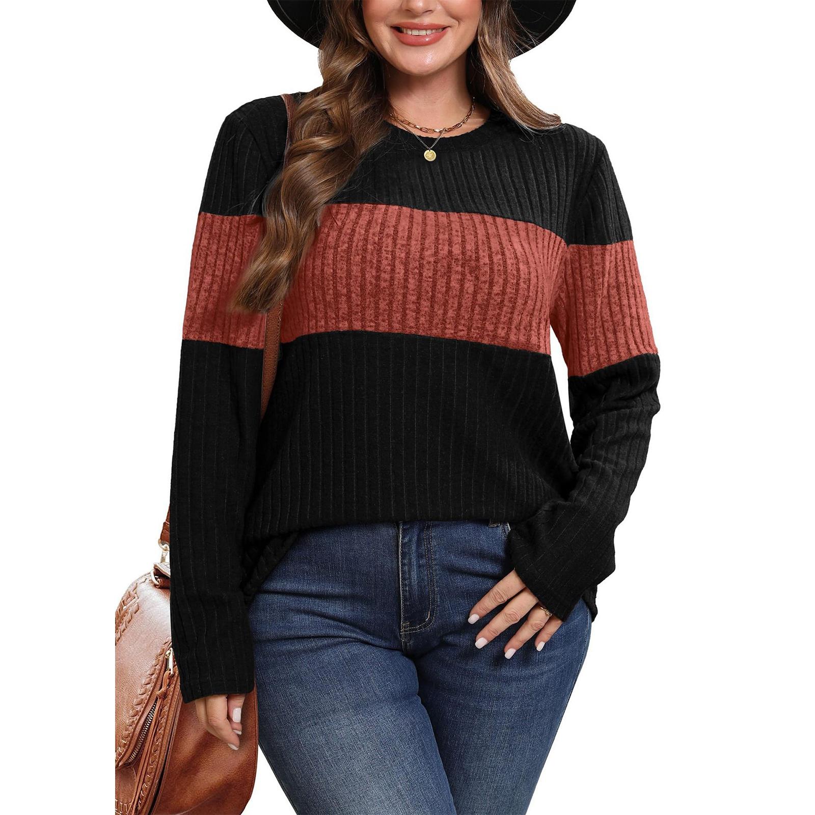 

Women s Fashion Long Sleeve Ribbed Elegant Commuting And Casual Top XL киноварь