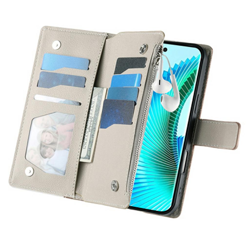 For Honor X6c 4G/X5b/X5b Plus Case Zipper Wallet Color Splicing Leather Flip Phone Cover with Straps