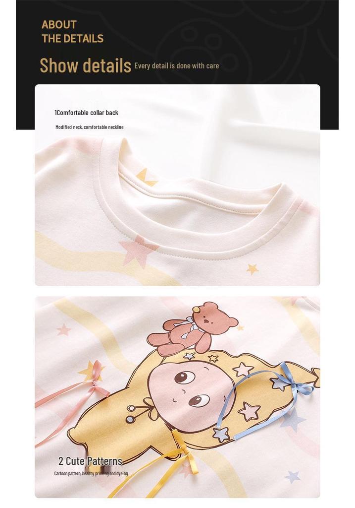 Girls' Summer Cotton Pajama Dress - Short Sleeve Princess Nightwear for Children 81132