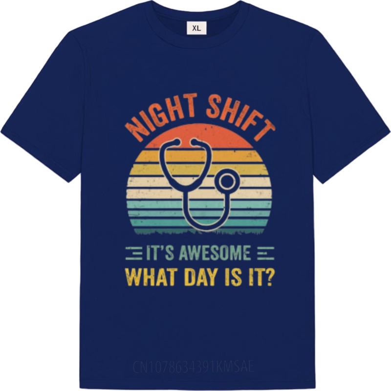 Solid Color Unisex Oneck Tshirt Cotton Night Shift Stethoscope Sunset Design Awesome What Day Is It Everyday Boys Teeshirt