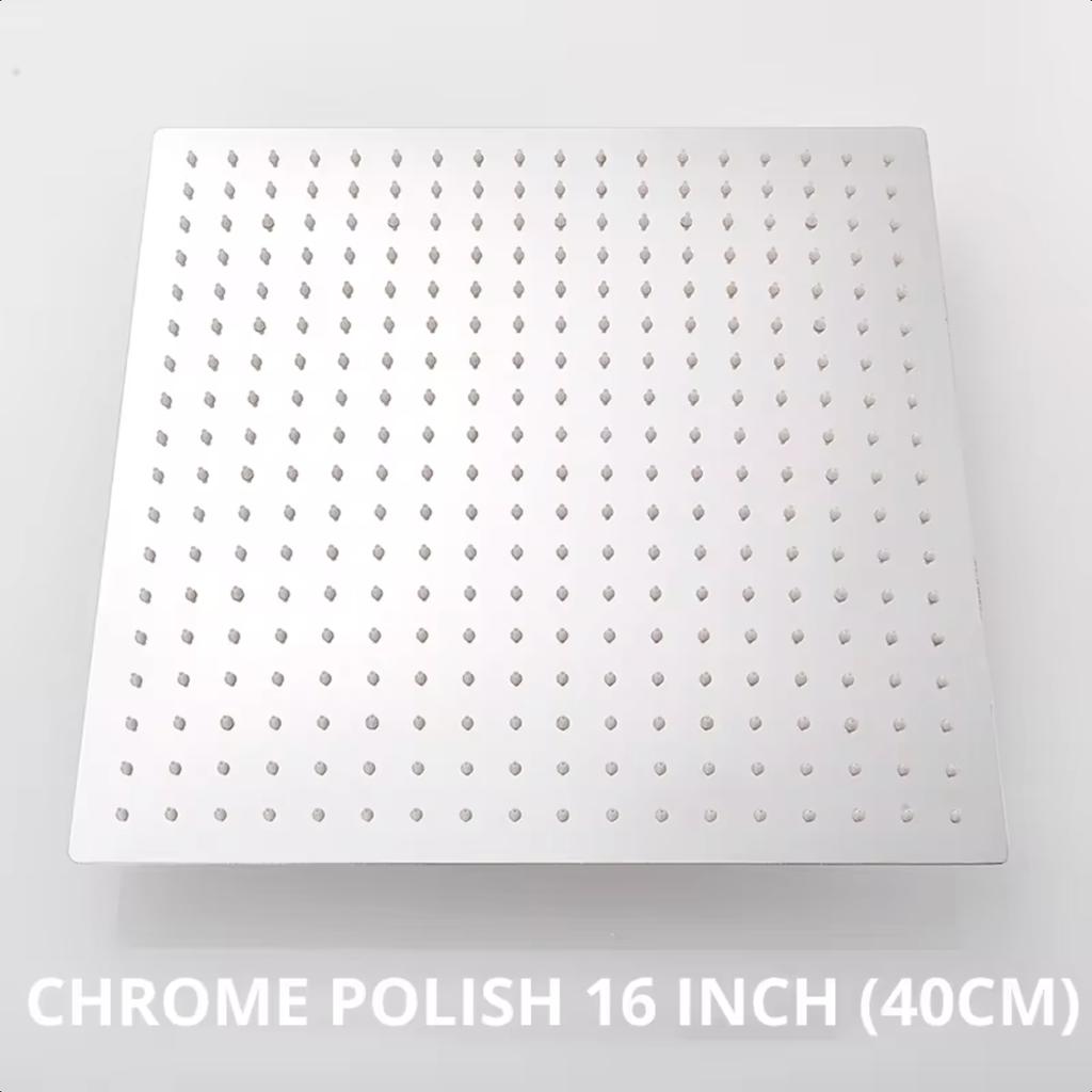 Black 16 Inch Square Rainfall Shower Ultrathin Stainless Steel Shower Chrome Bathroom Top Rain Shower Faucet