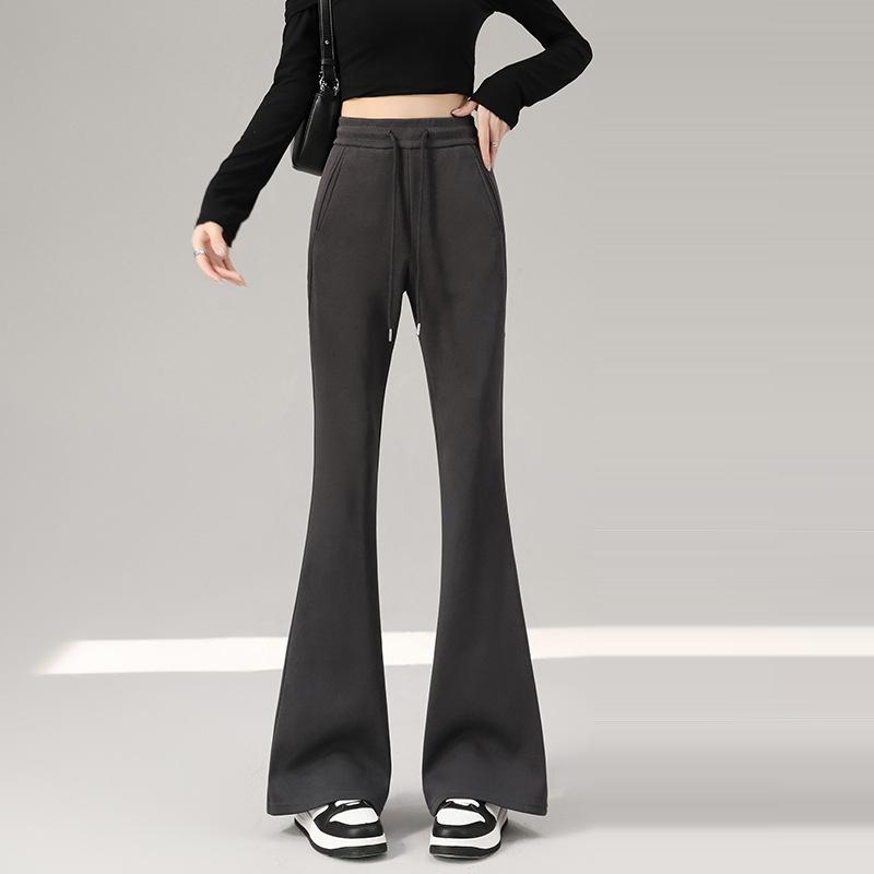 

Женские удобные брюки-клеш для отдыха, узкие спортивные брюки с высокой талией, женские модные свободные однотонные широкие брюки XL темно-серого