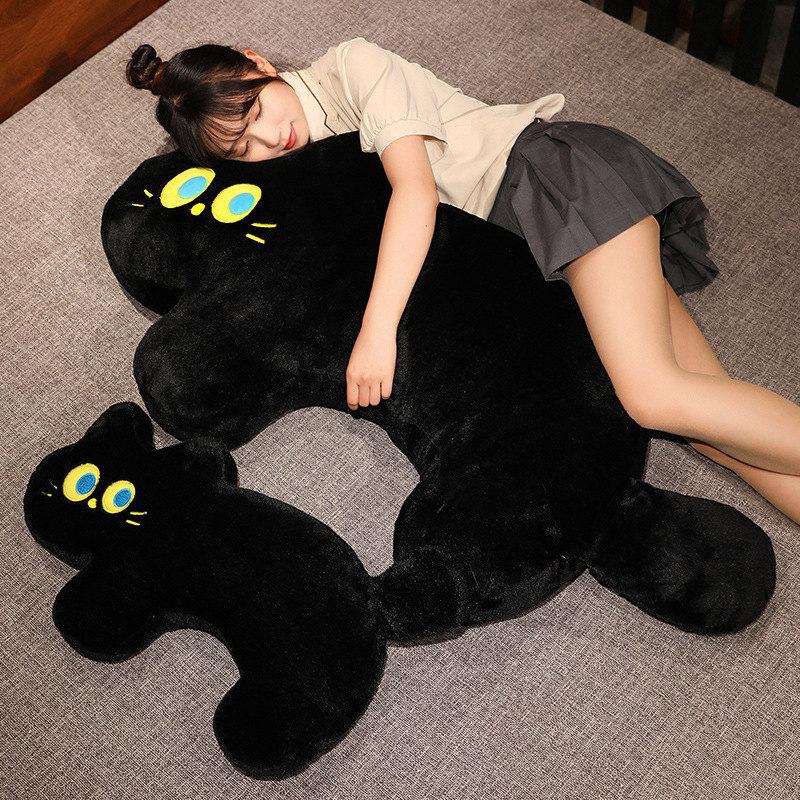 40/80cm Cartoon Big Eyes Black Cat Long Doll Plush Toy Fluffy Cuddly Sleeping Pillow Hug Plushie Gift for Children Girls