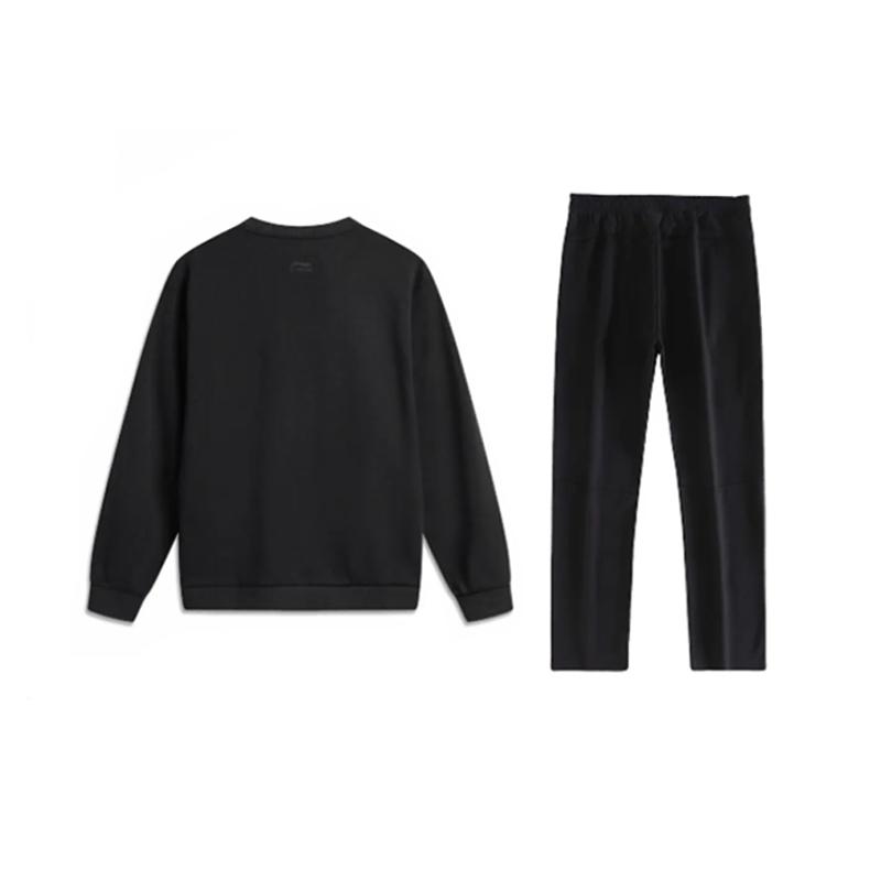 Li Ning Minimalist Embroidered Casual Sports Crew Neck Pullover Long Sleeve Sweatshirt Set Unisex sweatshirt Black AWDVK45-1+AKLU881-1