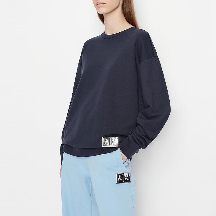 Armani Exchange Ss22 Logo Round Neck Long Sleeve Sweatshirt Women sweatshirt Navy-Blue 3LYM05-YJ6UZ-1593