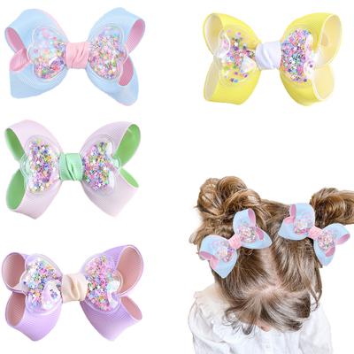 2Pcs PVC Star Bow Hair Clips Fashion Sweet Cute Glitter Bownot Barrette For Baby Girls Children's Kids Headwear Pink Accessories