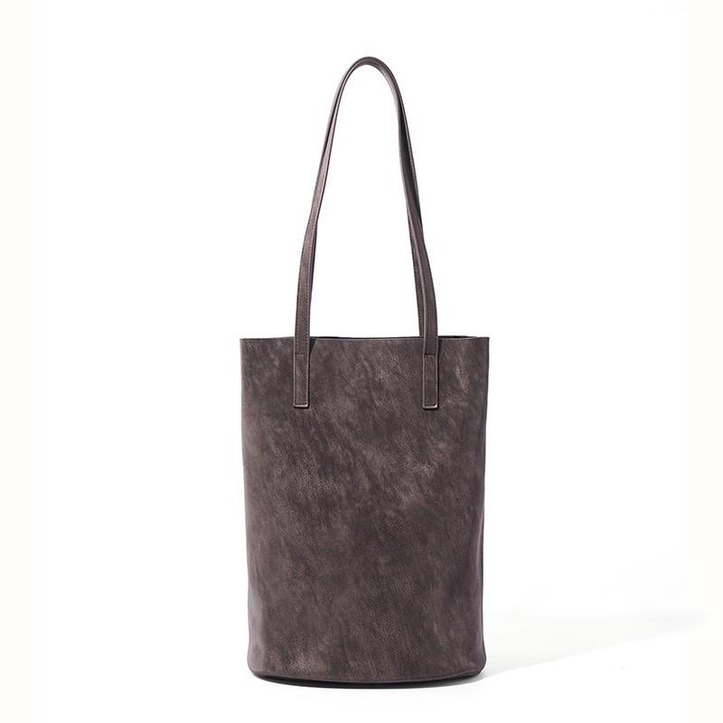 Same Lazy Bucket Bag Women's Genuine Leather Armpit Shoulder Retro Commuting Pearl Vegetable Tanned Cowhide