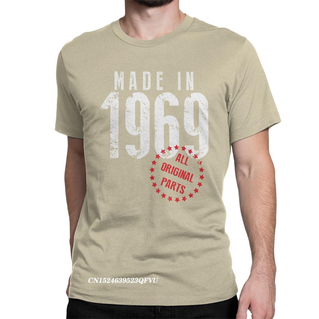 Tillverkad 1969 Alla Originaldelar T-shirt Män Födelsedagspresent Vintage Bomulls T-shirts Rund Hals Harajuku Toppar T-shirts Vuxen Kläder