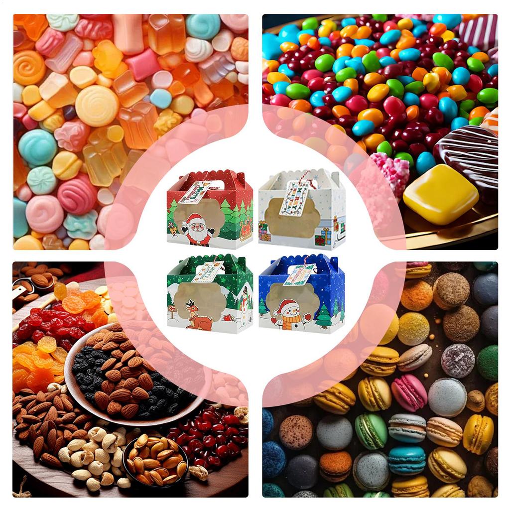 Christmas Goodie Boxes 24 Pieces Reusable Storage Containers Christmas Bakery Treat Box With Window For Pastries Biscuits Food