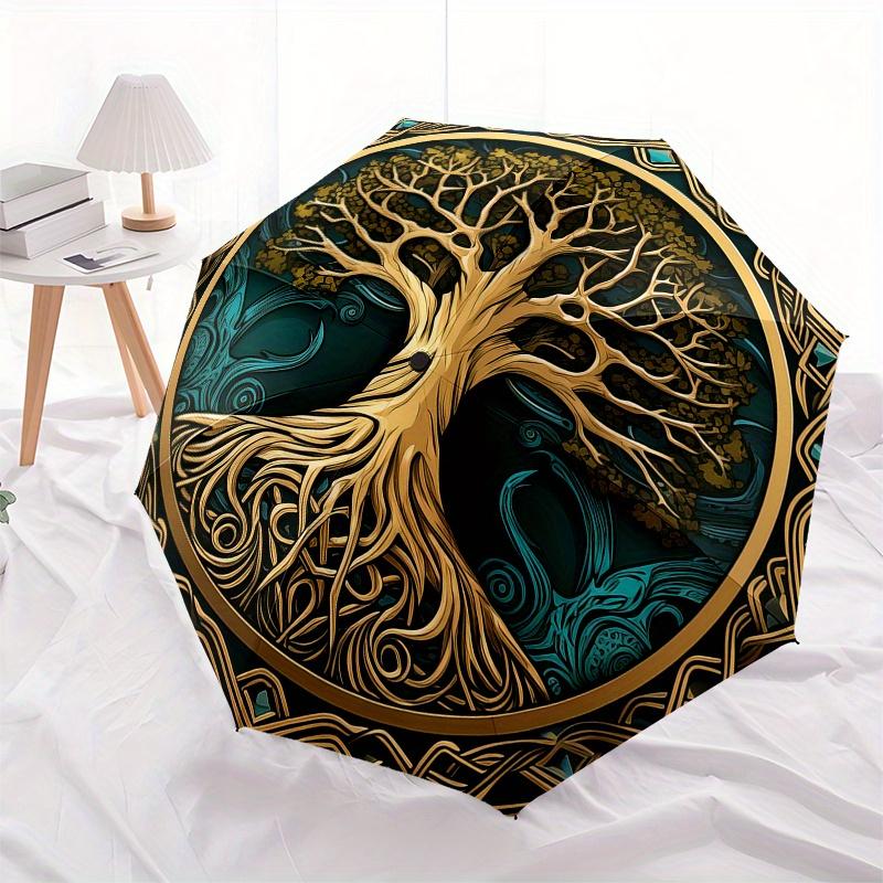 Tree of Life Wall Art: Nature's Wisdom in Every Branch Umbrella, Cute Umbrella with Cute Design, Portable 3-Fold Compact Umbrella for Men & Women, Val