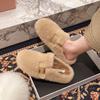 Flat-bottomed bag head fluffy slippers for women's outer wear 2025 new autumn and winter high-end one-pedal mink plush cotton slippers