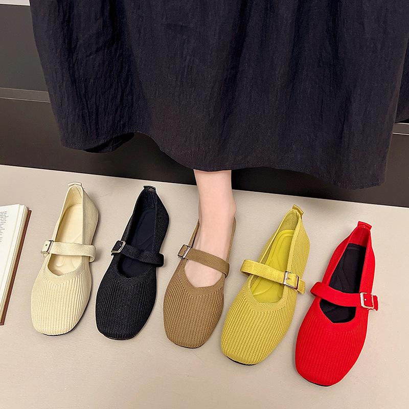 Daily Comfortable Simple Classic Solid Color Flat-soled Knitted Shoes Soft Sole One Pedal Single Shoes Women