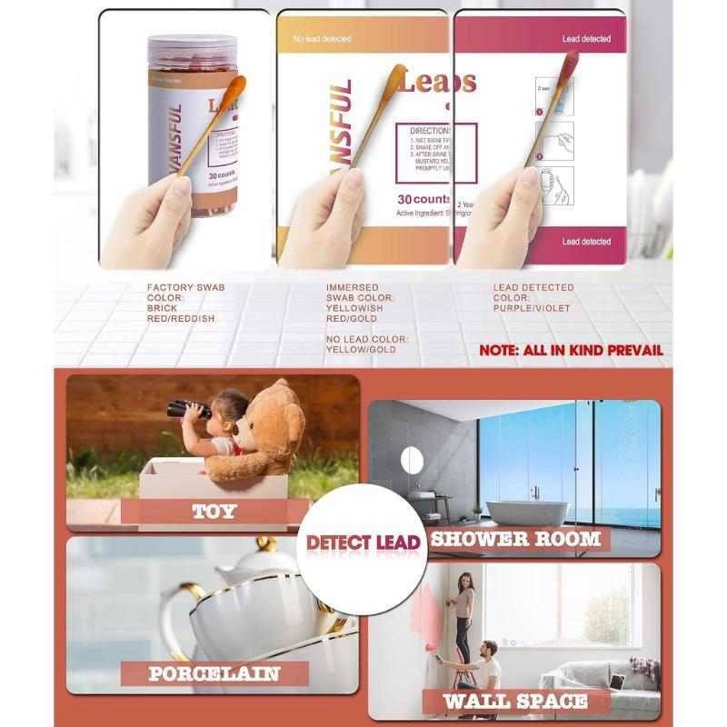 Lead Paint Test Kits with 30Pcs Test Swabs Instant Lead Quick Testing for All Painted SurfacesCeramics Dishes Metal Wood