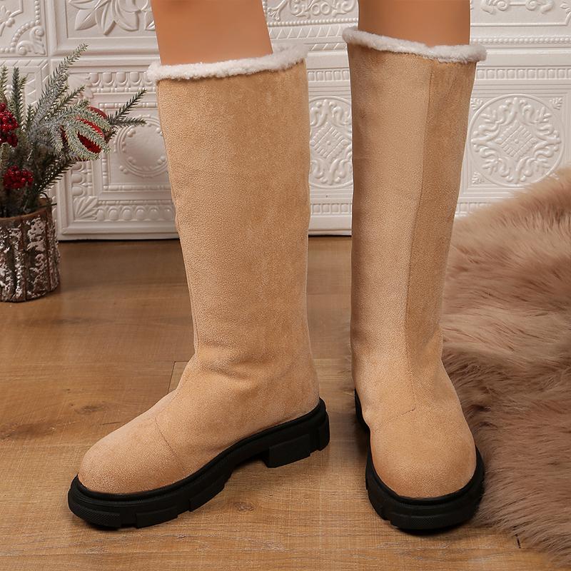 Fur Flats Platform Women Snow Knee High Boots Winter New Shoes 2025 Trend Warm Short Plush Chelsea Boots Casual Sneakers Botas