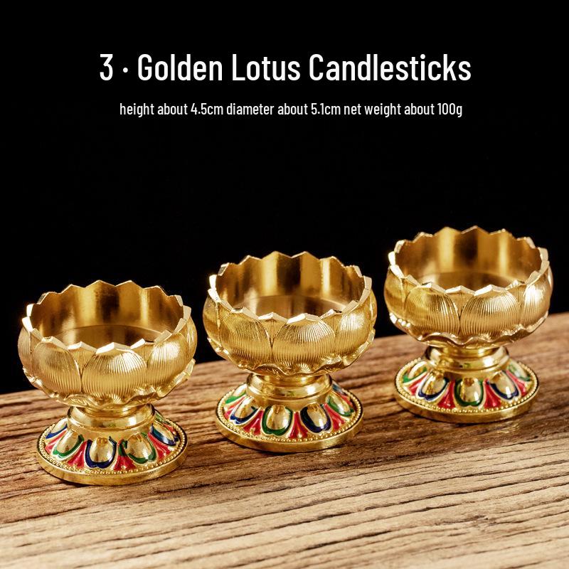 Ganzmetall Lotus Butterlampenhalter Set für Buddhistische Opfergaben
