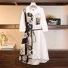 Slim Fit Midi Dress Color Block Five-Quarter Sleeve Women's Fashionable Shirt Style Dress Knee-Length A- Line Gown for Ladies