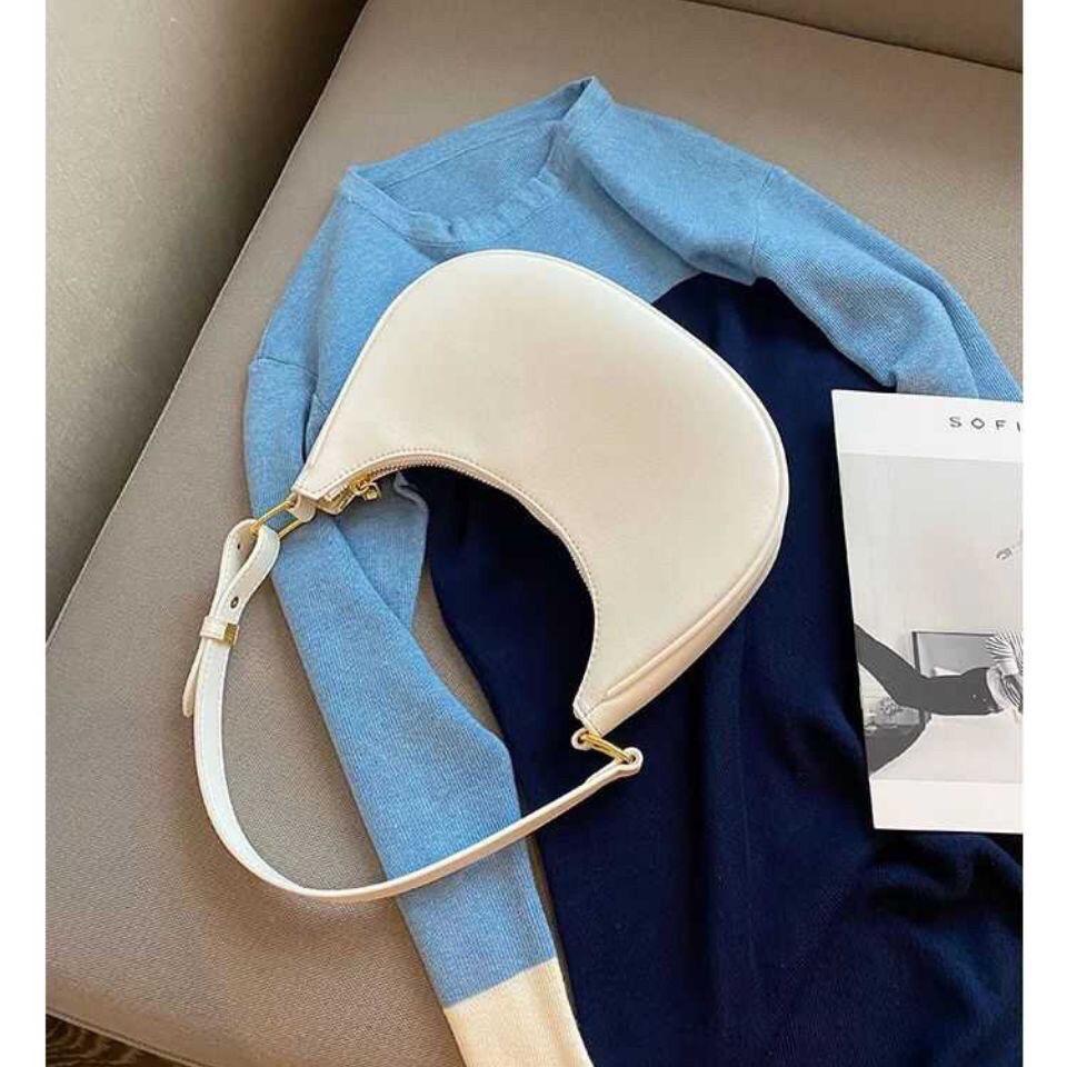 Trendy Girl Bag Crescent Armpit Bag High Texture Foreign Style Shoulder Portable Contrasting Color Crescent Saddle Bag