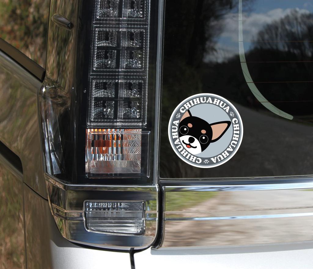 Stare Chihuahua Smooth Black & Tan Dog Sticker Gray Back Round L + SS Size [Set of 4] MK-2
