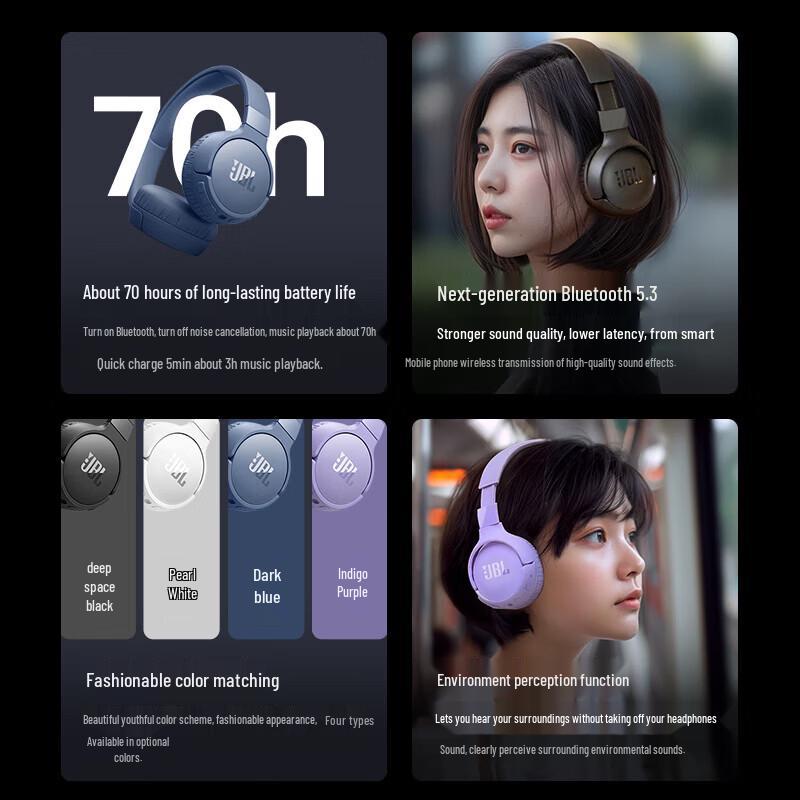 JBL TUNE 670NC Wireless Over-Ear Noise-Cancelling Headphones