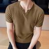 Tricou pentru bărbați cu gât în V tip waffle, culoare uni, tricou casual, top de vară cu mânecă scurtă, pulover pentru ieșiri zilnice, sală de sport acasă, îmbrăcăminte stradală