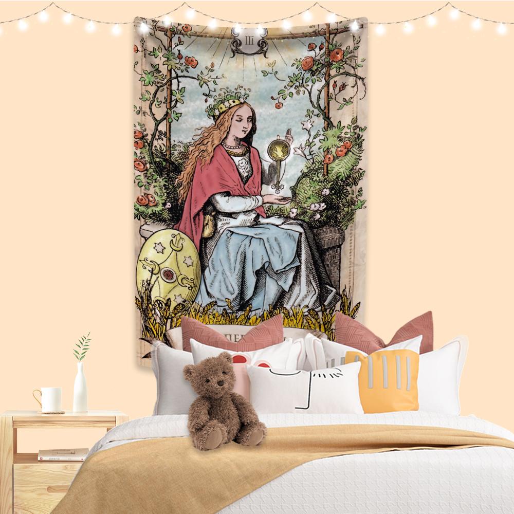 Psychedelic Tarot Tapestry Vintage Illustration Printed Boho Room Decors Aesthetic Wall Hanging Background Sofa Blanket